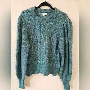 A.N.A. Size Petite Large. Teal Green Cable Knit Sweater